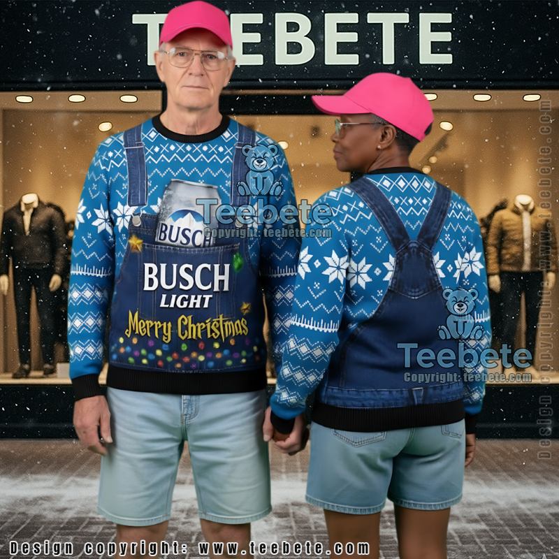 Funny Busch Light Beer Ugly Christmas Sweater Can Pocket Print