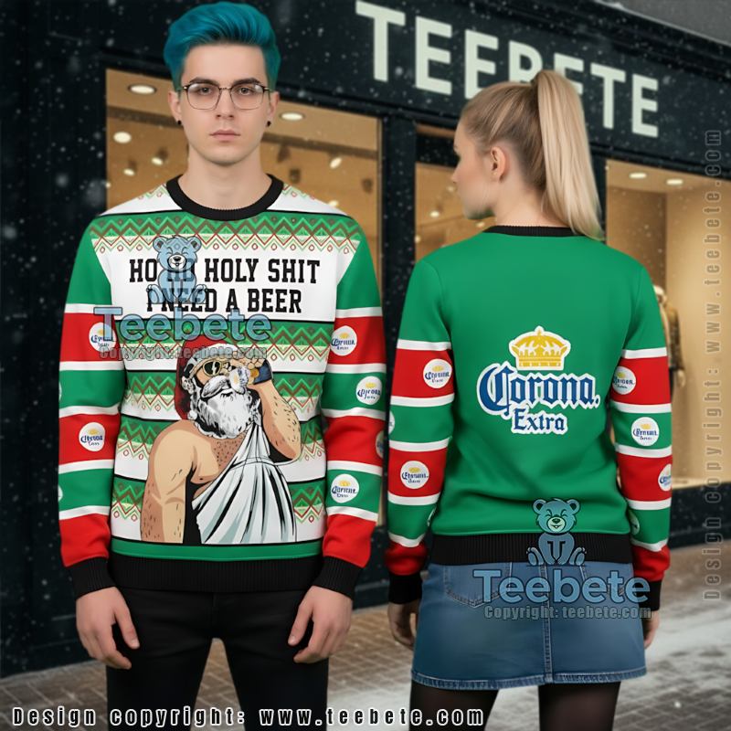 Funny Corona Ugly Christmas Sweater Santa Need A Beer Corona Holiday Design