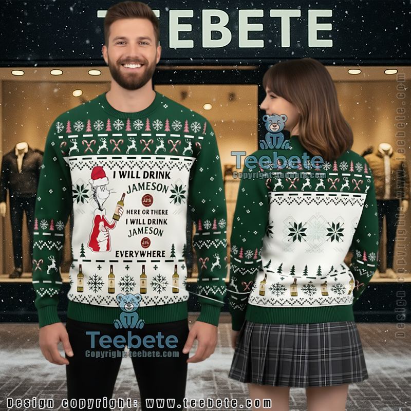 Funny Dr Seuss Ugly Christmas Sweater Jameson Whiskey Holiday Gift