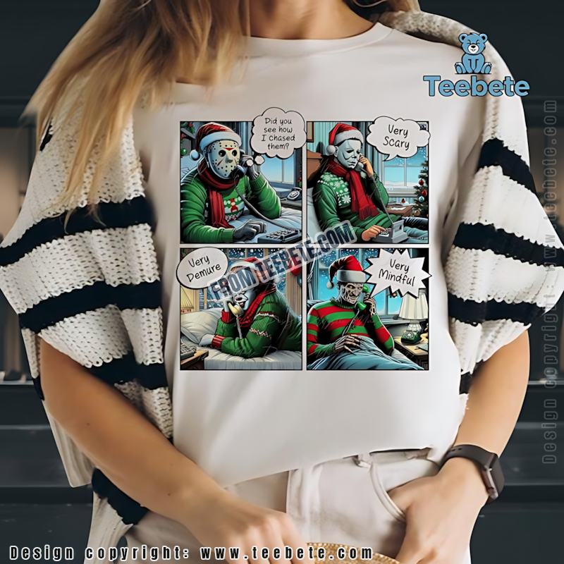 Funny Horror Christmas Parody Shirt Slasher Characters On Phone