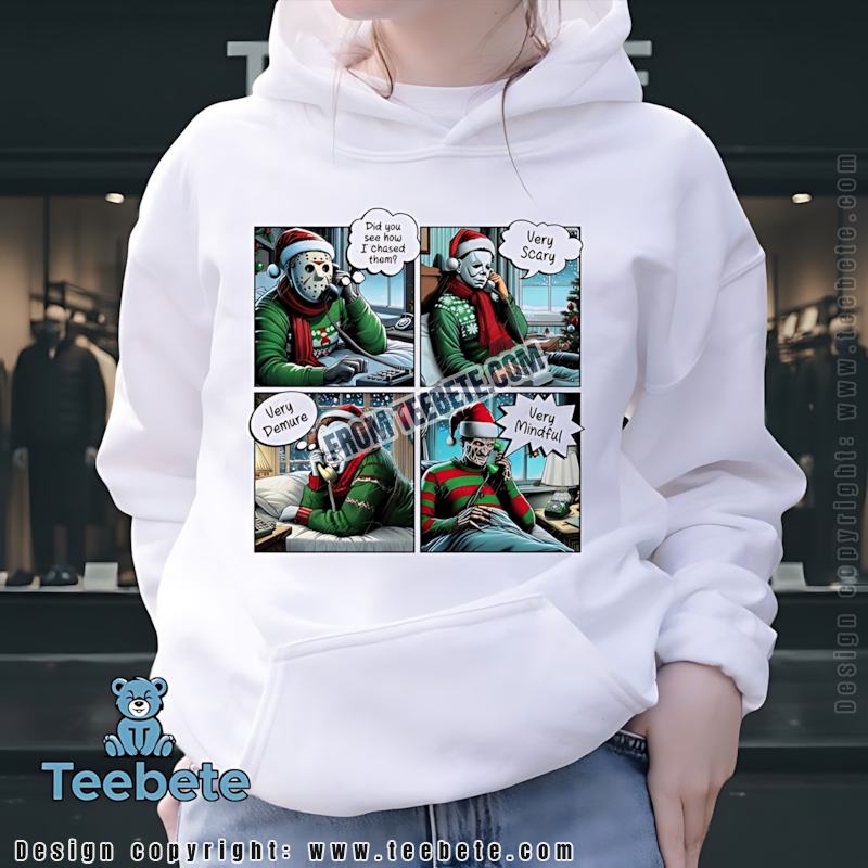 Funny Horror Christmas Parody Hoodie Slasher Characters On Phone Funny Horror Christmas Parody Hoodie Slasher Characters On Phone
