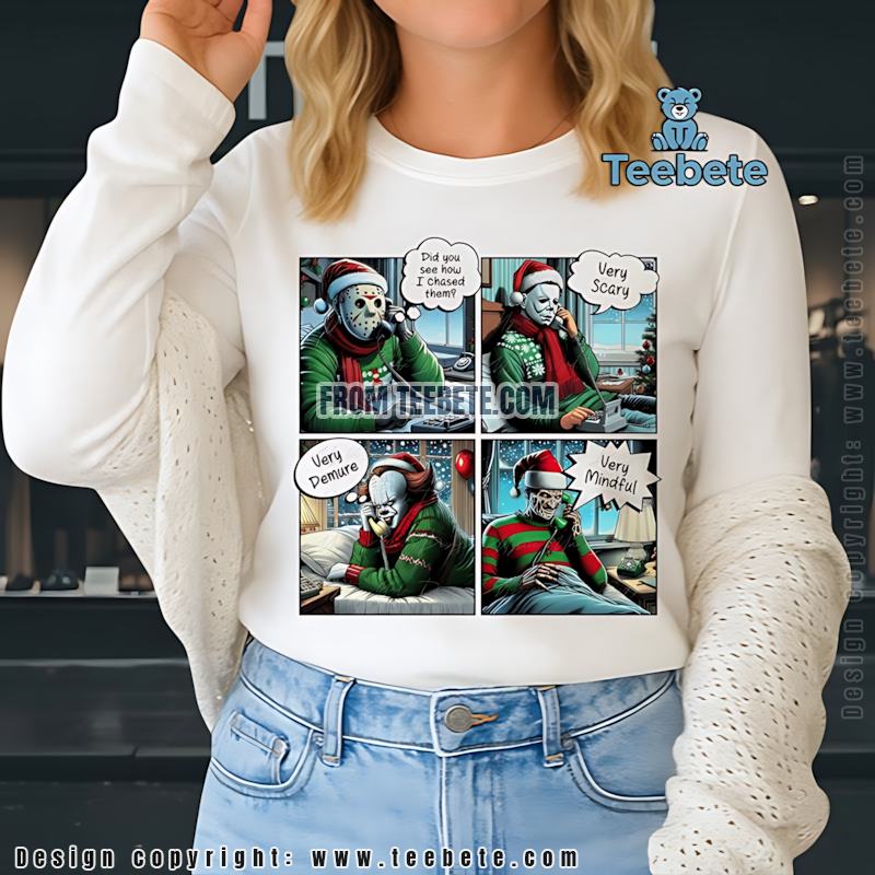 Funny Horror Christmas Parody Long Sleeve Slasher Characters On Phone Funny Horror Christmas Parody Long Sleeve Slasher Characters On Phone