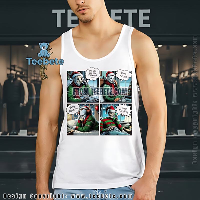 Funny Horror Christmas Parody Tanktop Slasher Characters On Phone Funny Horror Christmas Parody Tanktop Slasher Characters On Phone