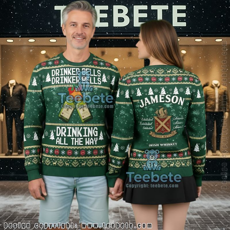 Funny Jameson Ugly Christmas Sweater Drinking All The Way Gift