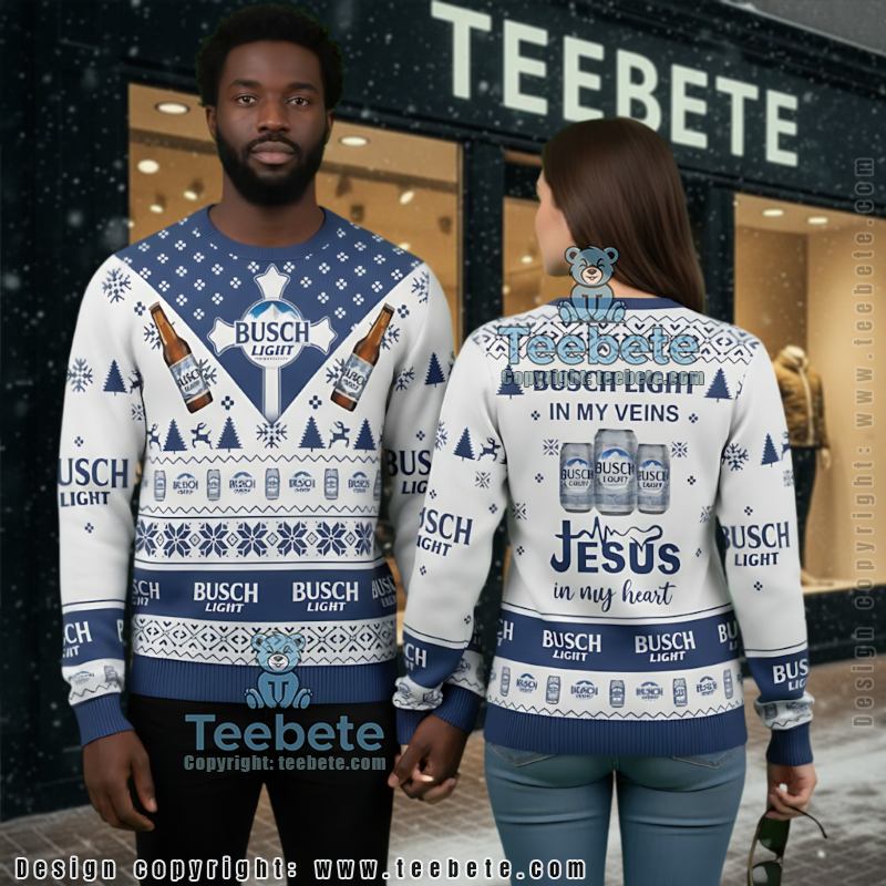 Funny Religious Beer Ugly Christmas Sweater Busch Light Theme Gift