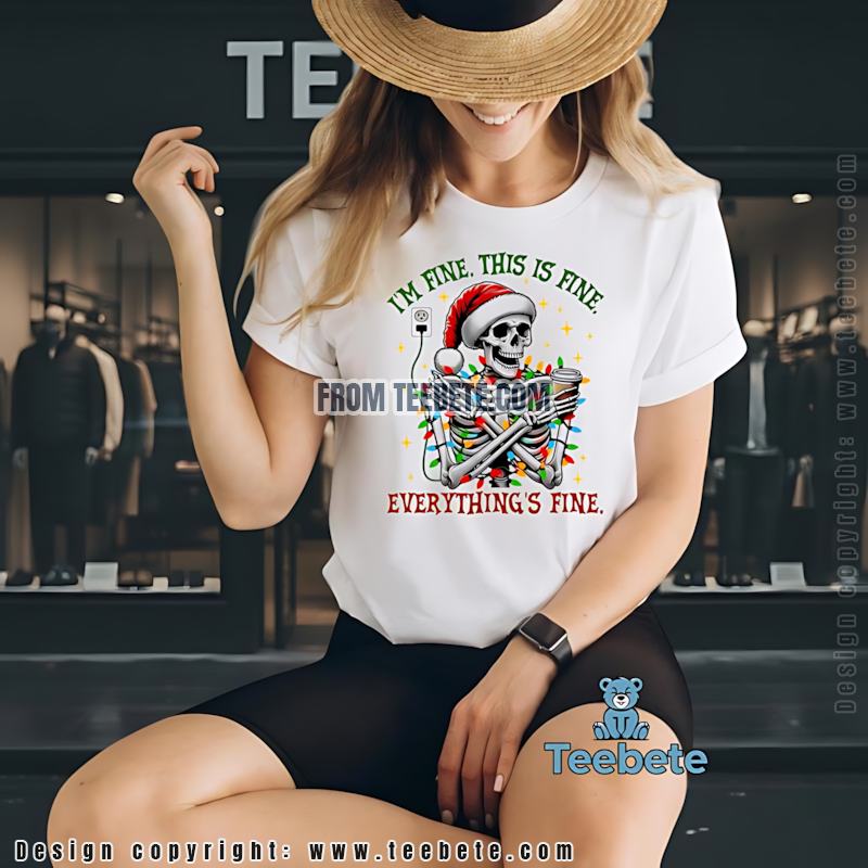 Funny Skeleton Christmas Lights Shirt Im Fine This Is Fine