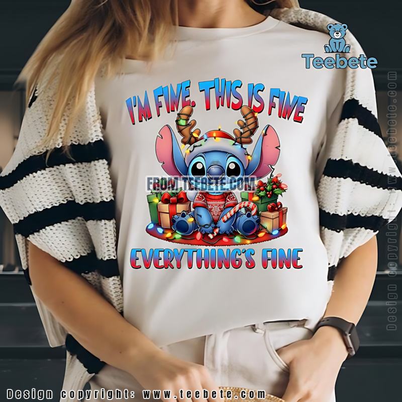 Funny Stitch Christmas Lights Shirt Im Fine This Is Fine Everythings Fine