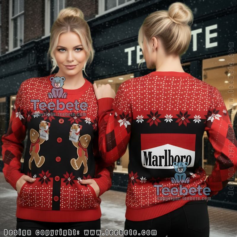 Gingerbread Ugly Christmas Sweater Marlboro Cigarettes Theme Party Wear