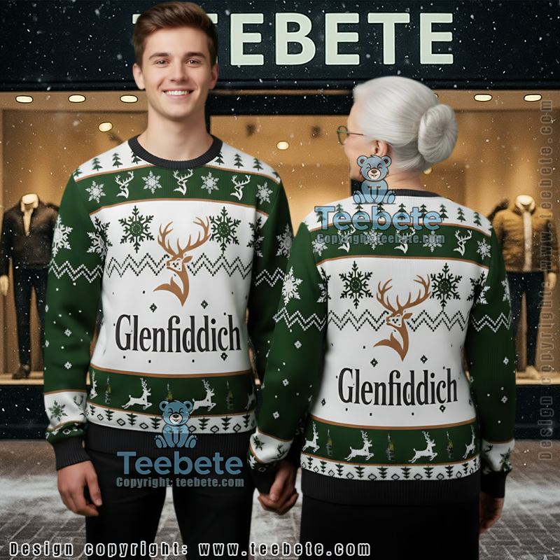 Glenfiddich Ugly Christmas Sweater Whiskey Deer Antler Xmas