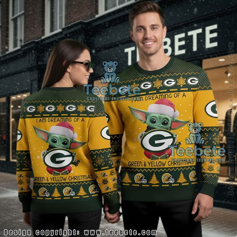Green Bay Packers Baby Yoda Claus Vintage Ugly Christmas Sweaters Yellow