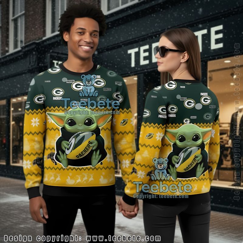 Green Bay Packers Baby Yoda Ugly Christmas Sweater Yellow
