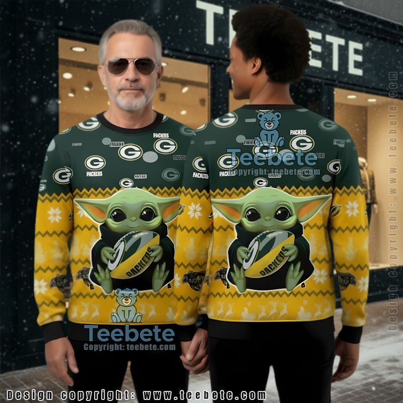 Green Bay Packers Baby Yoda Ugly Christmas Sweater Yellow Green Bay Packers Baby Yoda Ugly Christmas Sweater Yellow