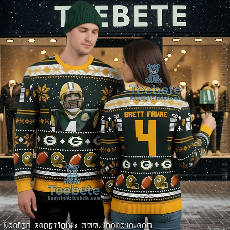 Green Bay Packers Brett Favre Player Vintage Ugly Christmas Sweaters