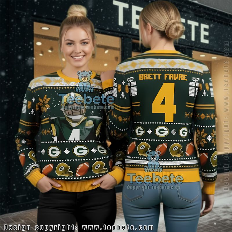Green Bay Packers Brett Favre Player Vintage Ugly Christmas Sweaters Green Bay Packers Brett Favre Player Vintage Ugly Christmas Sweaters