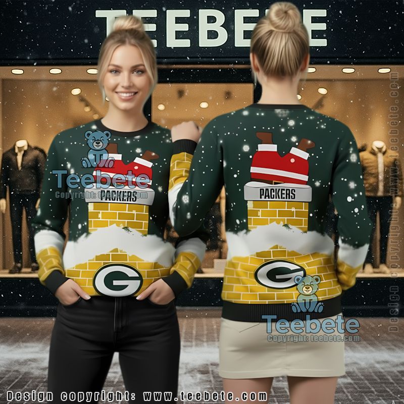 Green Bay Packers Funny Santa Claus Chimney Plus Size Ugly Christmas Sweater Green Bay Packers Funny Santa Claus Chimney Plus Size Ugly Christmas Sweater