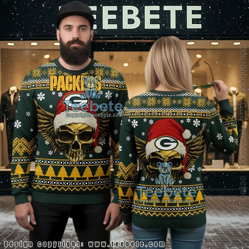 Green Bay Packers Golden Skull Funny Ugly Christmas Sweater