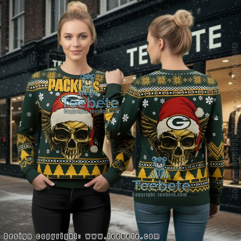 Green Bay Packers Golden Skull Funny Ugly Christmas Sweater Green Bay Packers Golden Skull Funny Ugly Christmas Sweater