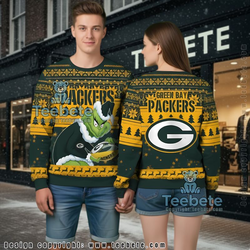Green Bay Packers Grinch Stole Ball Ugly Xmas Sweater Party Yellow