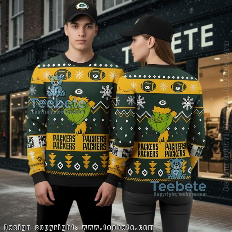 Green Bay Packers Grinch Xmas Plus Size Ugly Christmas Sweater Yellow