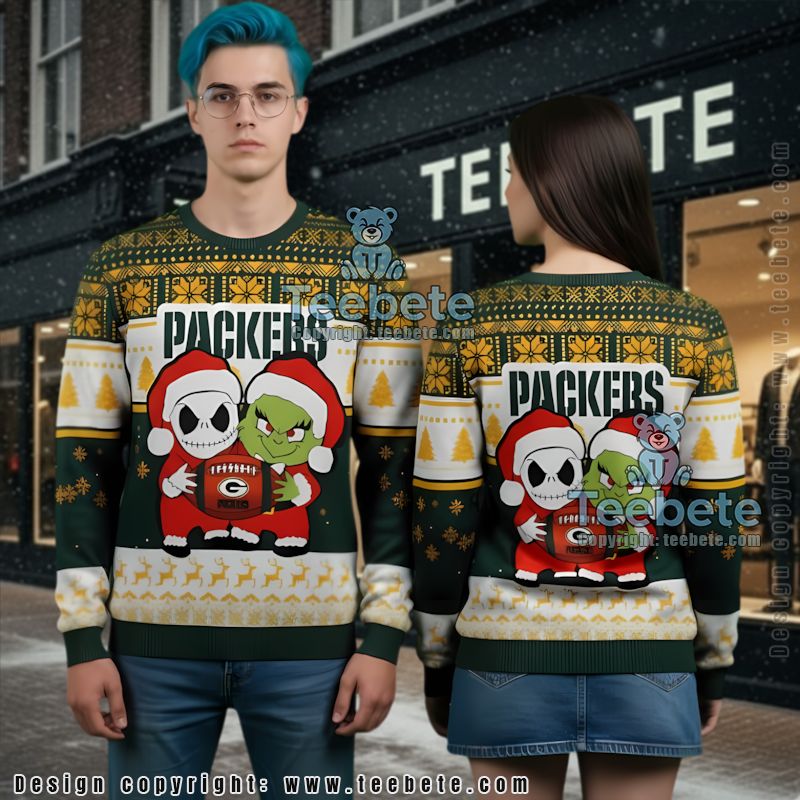 Green Bay Packers Jack Skellington And Grinch Ugly Cardigan Christmas