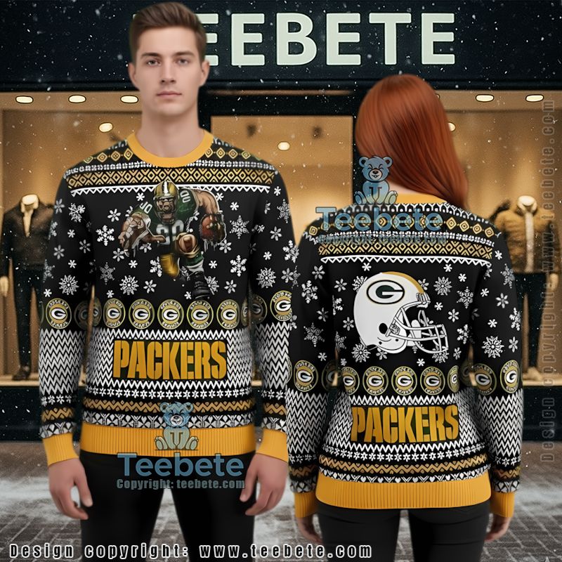 Green Bay Packers Jack Face Cute Ugly Christmas Sweater Yellow