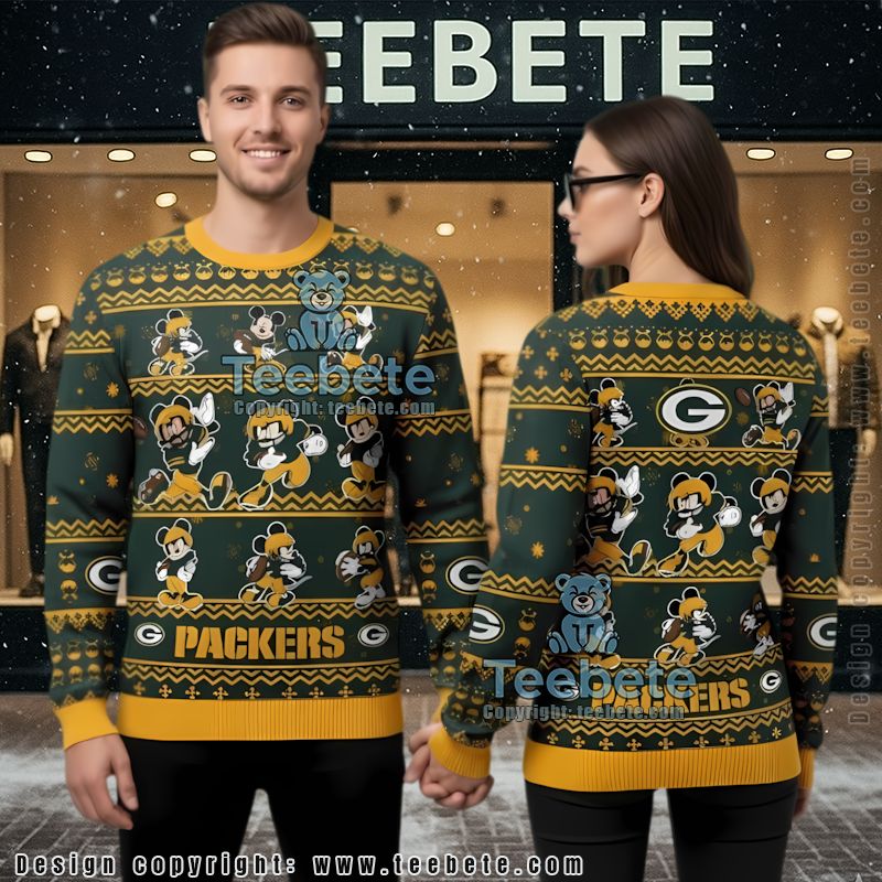 Green Bay Packers Mickey Player Disney Most Ugly Christmas Sweater Yellow
