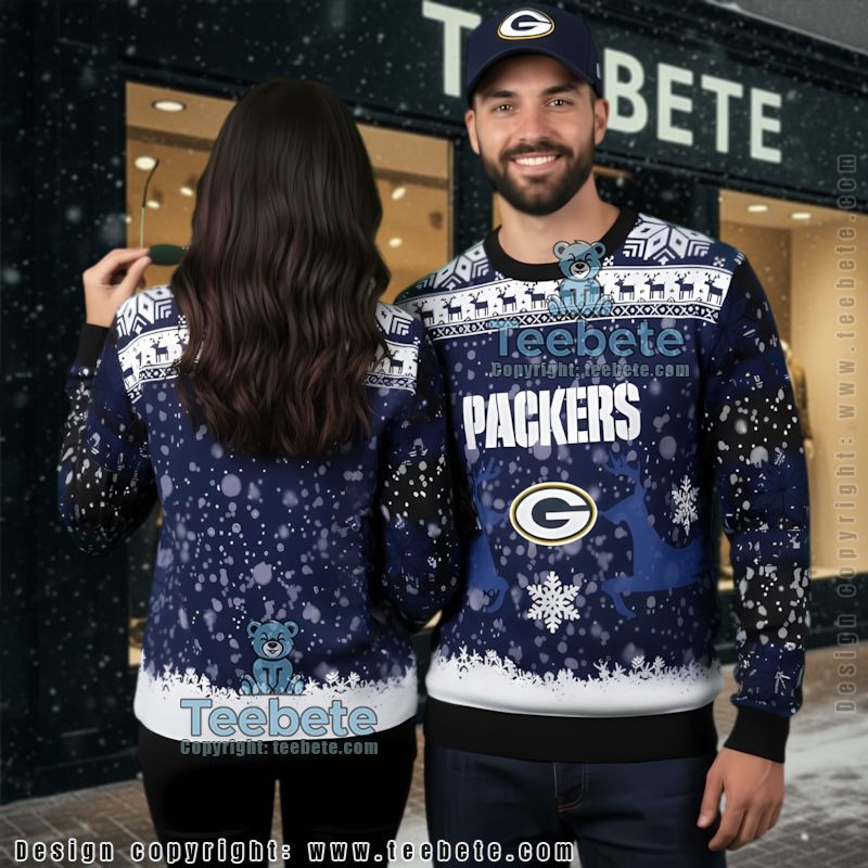 Green Bay Packers Reindeer Pattern Ugly Sweater Christmas Party
