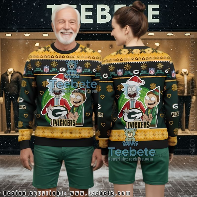 Green Bay Packers Rick And Morty Ugly Sweater Party Yellow