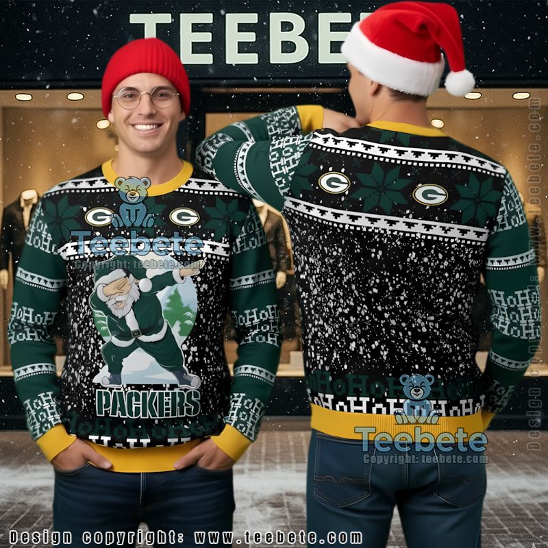 Green Bay Packers Santa Claus Ho Ho Ho Ugliest Ugly Christmas Sweater Yellow Green Bay Packers Santa Claus Ho Ho Ho Ugliest Ugly Christmas Sweater Yellow