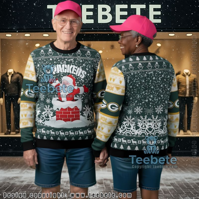 Green Bay Packers Santa Claus In Chimney Most Ugly Christmas Sweater