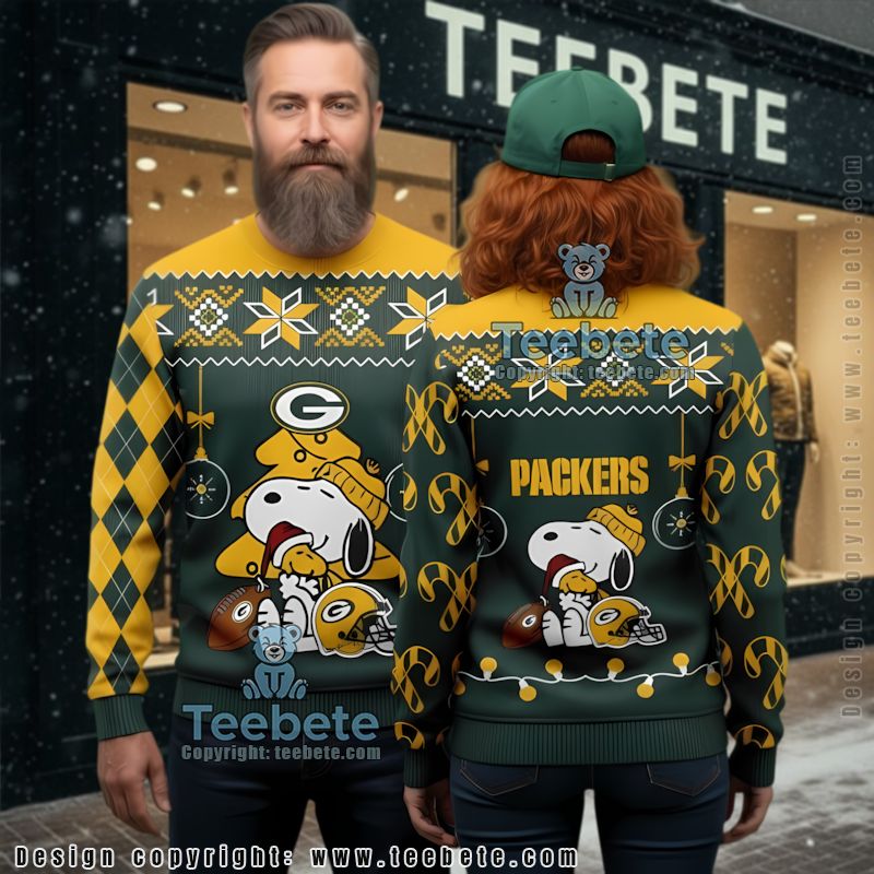 Green Bay Packers Snoopy Woodstock Naughty Ugly Sweater Yellow