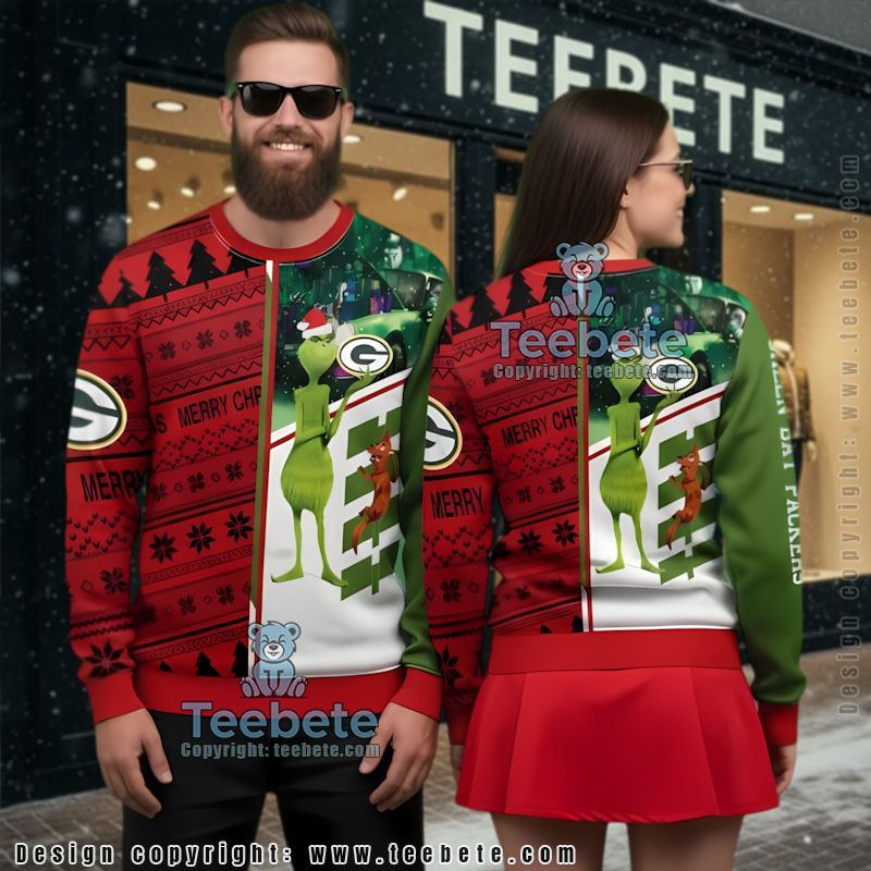 Green Bay Packers The Grinch And Dog Max Mens Ugly Sweaters For Christmas