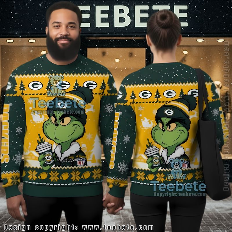 Green Bay Packers The Grinch Coffee Couples Ugly Christmas Sweaters Yellow