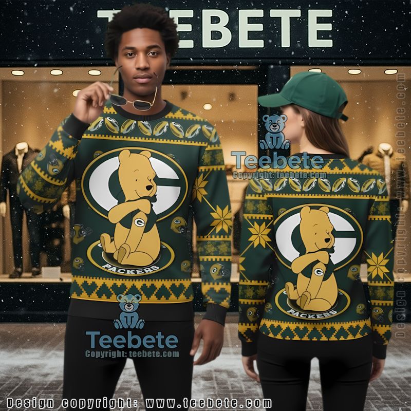 Green Bay Packers Winnie The Pooh Funny Ugly Christmas Sweater Yellow