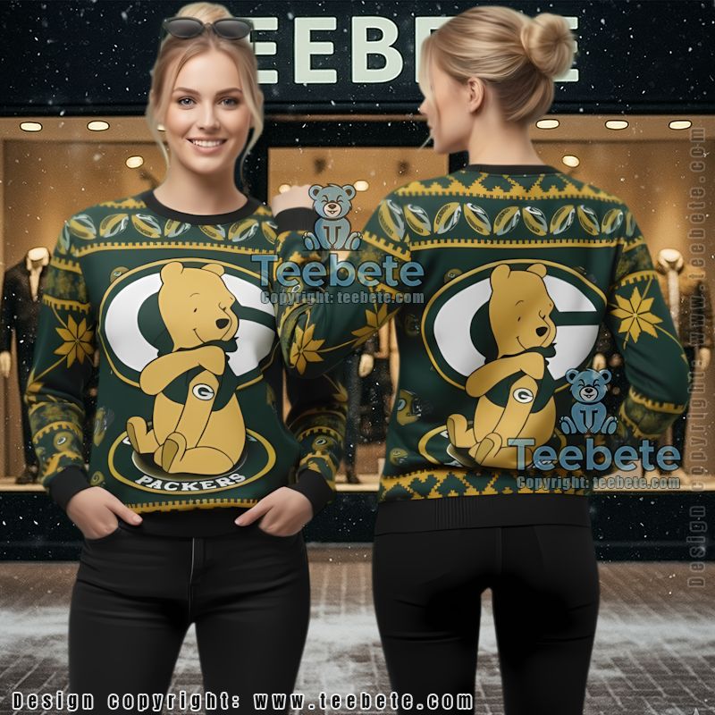 Green Bay Packers Winnie The Pooh Funny Ugly Christmas Sweater Yellow Green Bay Packers Winnie The Pooh Funny Ugly Christmas Sweater Yellow