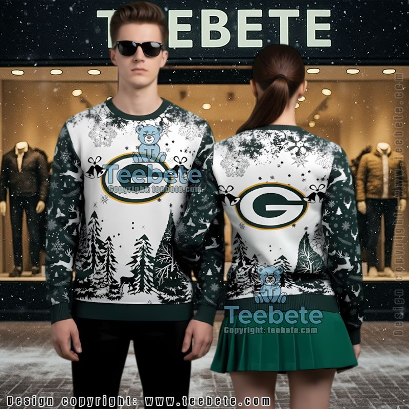 Green Bay Packers Xmas Bell Big And Tall Ugly Christmas Sweater White