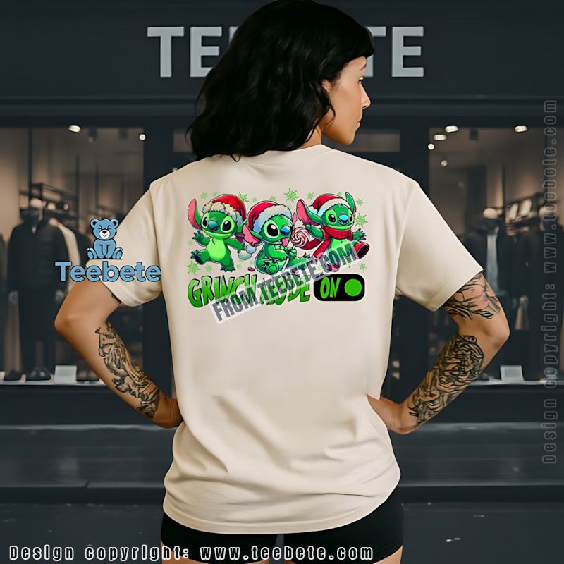 Green Stitch Santa Hat Christmas Shirt Grinch Mode On Holiday