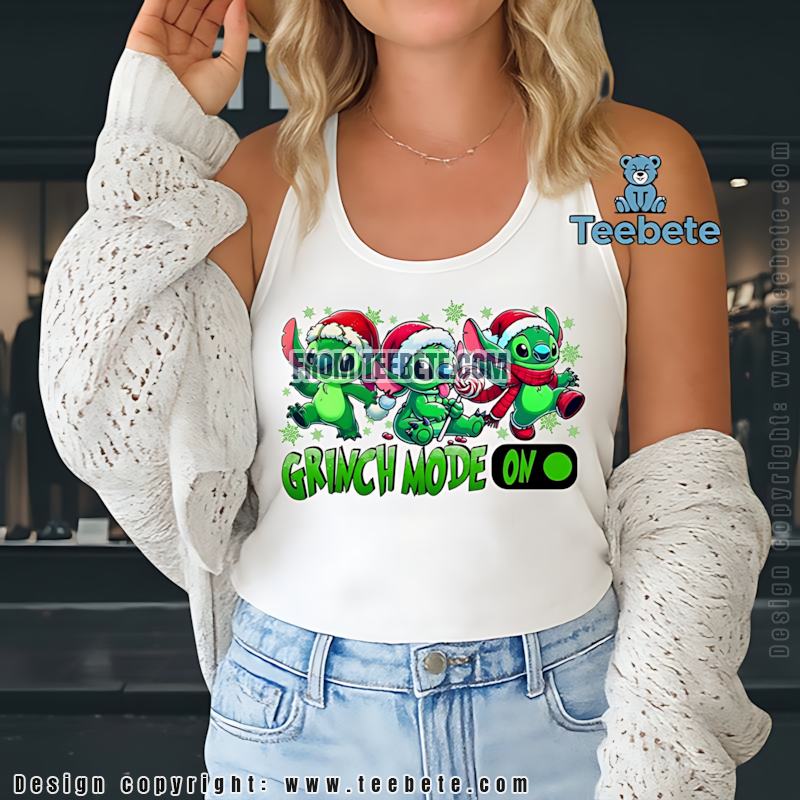 Green Stitch Santa Hat Christmas Tanktop Grinch Mode On Holiday Green Stitch Santa Hat Christmas Tanktop Grinch Mode On Holiday
