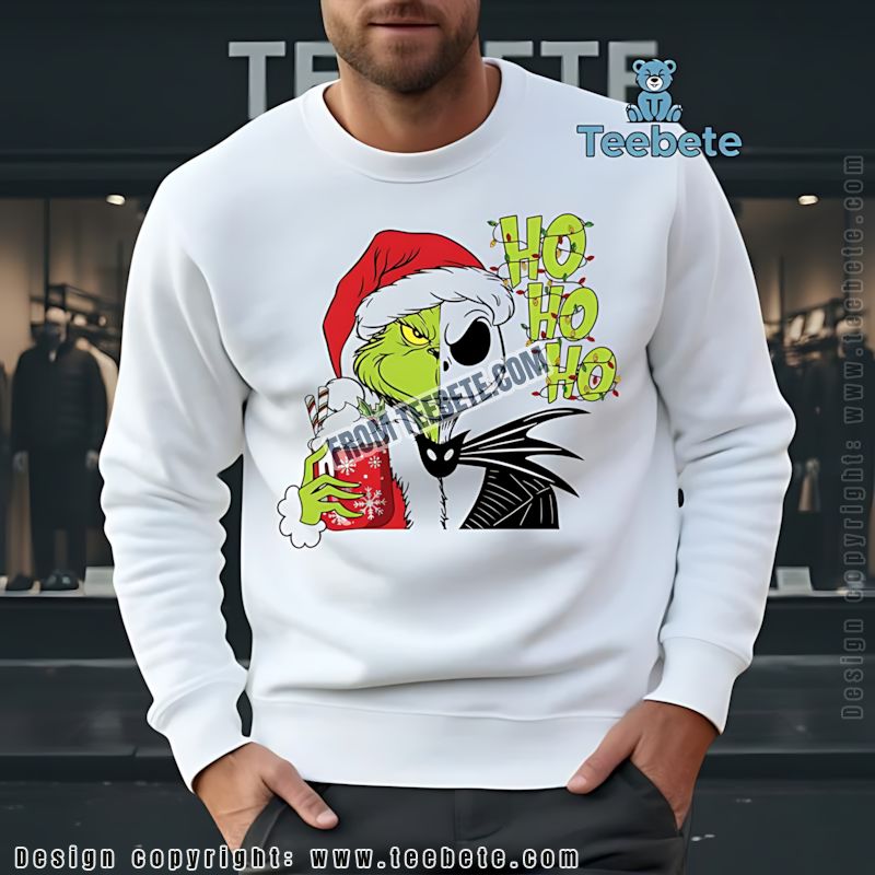 Grinch Jack Skellington Long Sleeve Ho Ho Ho Christmas Mashup Grinch Jack Skellington Long Sleeve Ho Ho Ho Christmas Mashup
