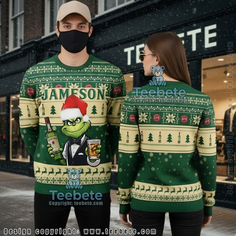 Grinch Jameson Christmas Sweater Funny Drinking Holiday Party Apparel