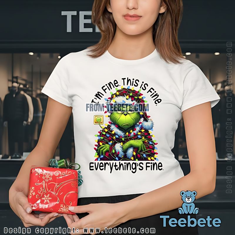 Grinch Lights Christmas Shirt Im Fine This Is Fine Holiday Top