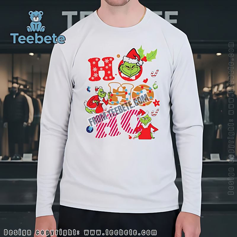Grinch Lights Ho Ho Ho Long Sleeve Christmas Design Grinch Lights Ho Ho Ho Long Sleeve Christmas Design