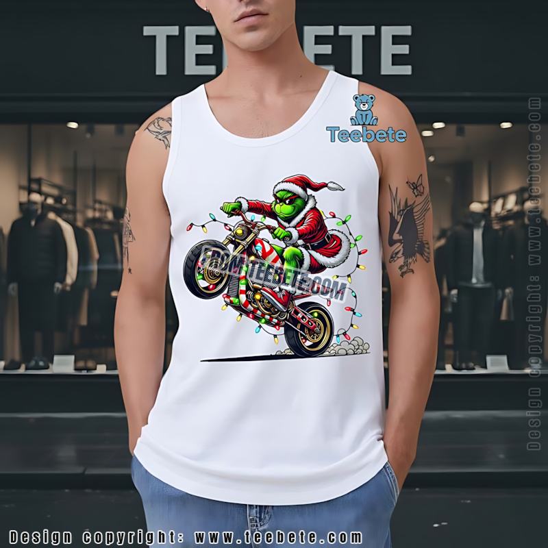 Grinch Riding Motorcycle Christmas Lights Tanktop Funny Biker Xmas Grinch Riding Motorcycle Christmas Lights Tanktop Funny Biker Xmas