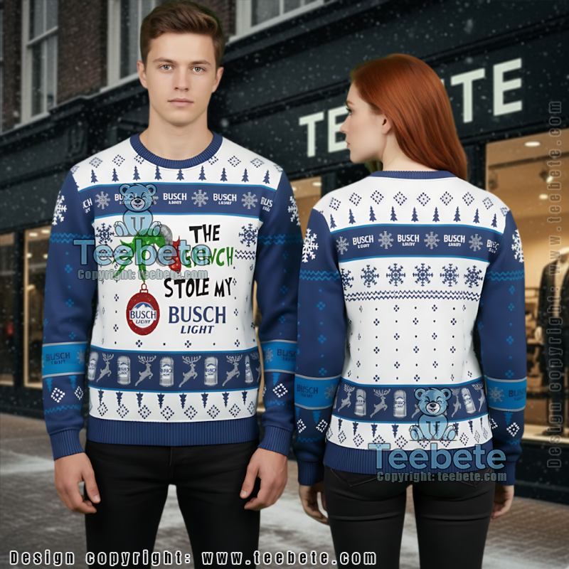 Grinch Stole My Busch Light Ugly Christmas Sweater Beer Theme