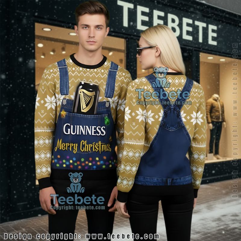 Guinness Ugly Christmas Sweater Beer Can Overalls Funny