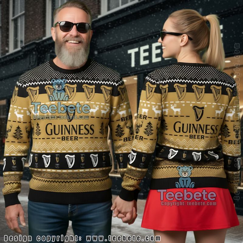 Guinness Ugly Christmas Sweater Beer Harp Reindeer Holiday Jumper