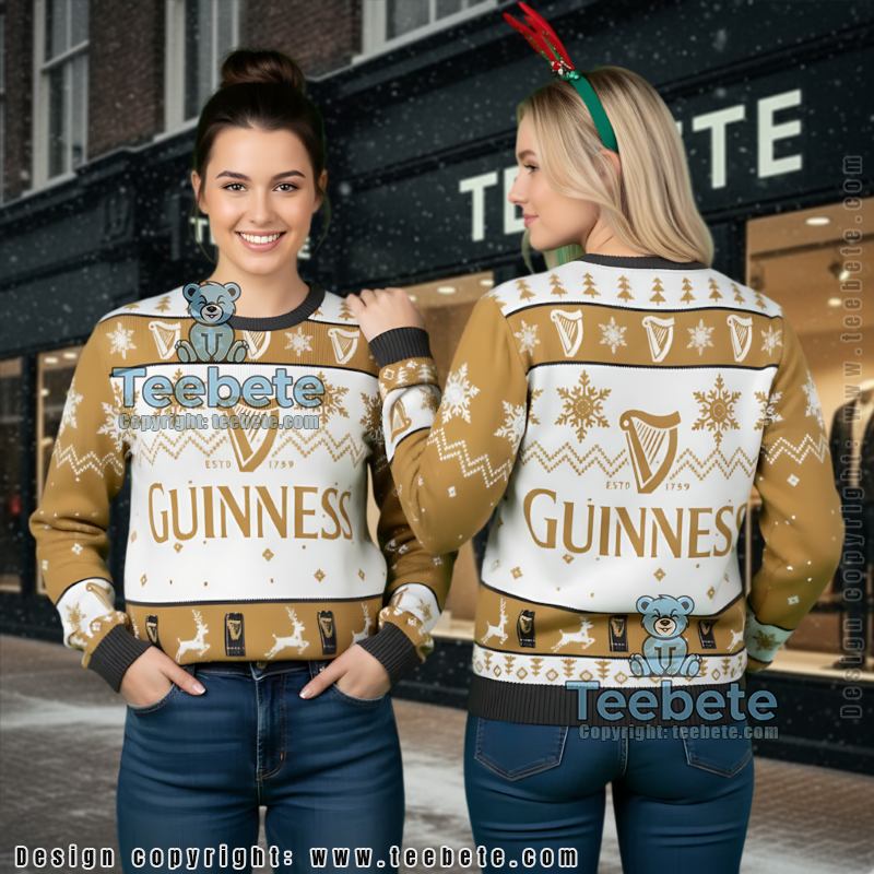 Guinness Ugly Christmas Sweater Gold And White