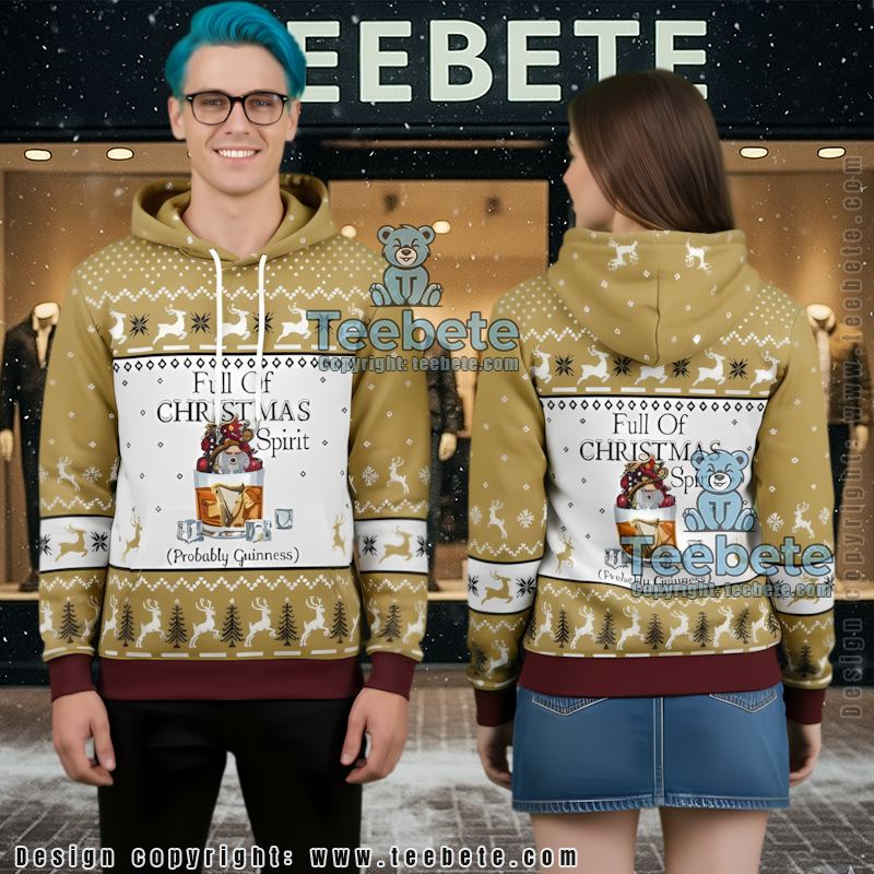 Guinness Winter Reindeer Pattern Ugly Christmas 3D Hoodie