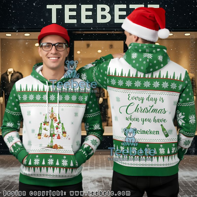 Heineken Beer Ugly Christmas 3D Hoodie Beer Tree Holiday Fan Gift