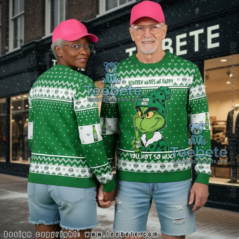 Heineken Grinch Ugly Christmas Sweater Beer Lover Holiday